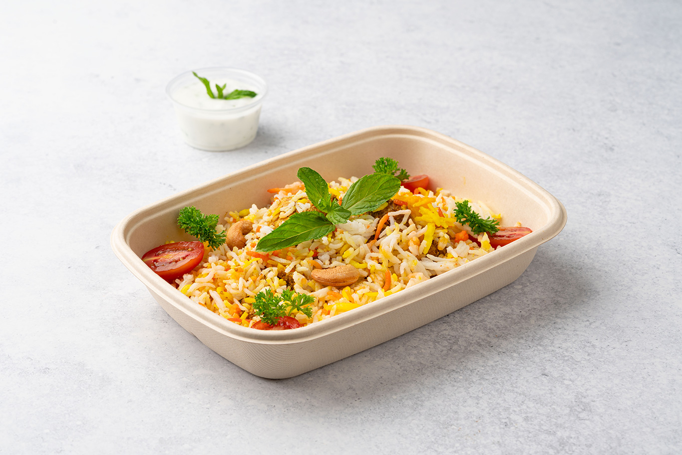 Chicken Biryani With Yogurt Sauce